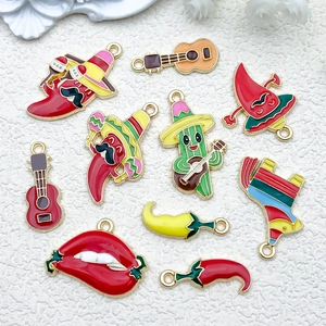 Enamel Mexican style charms featuring chili and cactus designs for DIY jewelry making