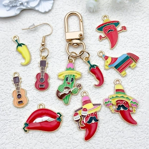 Mexican theme enamel charms set with chili cactus and guitar pendants for DIY jewelry