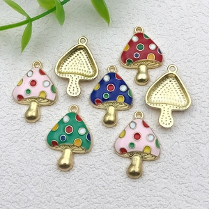 Colorful mushroom enamel charms in gold alloy for DIY jewelry and keychain making