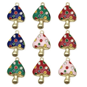 Colorful mushroom alloy enamel pendants in a variety of vibrant dot patterns and gold base