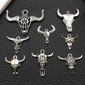Détails de breloques tête de buffle vintage en argent pour bijoux DIY avec gravures