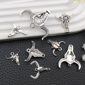 Pendentifs crâne de taureau vintage en argent et béliers pour fabrication de bijoux DIY
