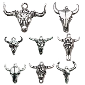 Rétro Halloween Pendentif Tête de Taureau Crâne Alliage de Zinc Squelette Animal pour Bricolage Collier Bracelet Bijoux Accessoires