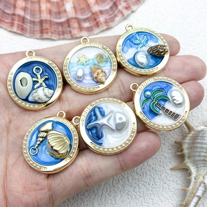 Marine themed starfish and shell alloy charms with pearls for DIY jewelry making
