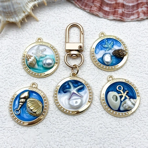 French vintage oil painting starfish pendants with ocean waves and golden pearls