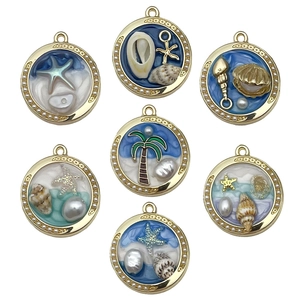 French vintage enamel starfish and pearl ocean charms set in gold alloy plating