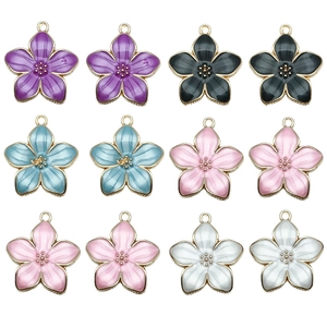 Zinc Alloy Pearlescent Enamel Cherry Blossom Flower Charms For DIY Jewelry Making Necklaces Earrings Bracelets Findings