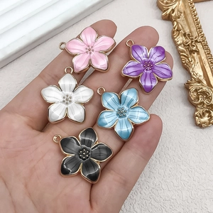 Five colors of enamel cherry blossom charms with golden edges for DIY jewelry making