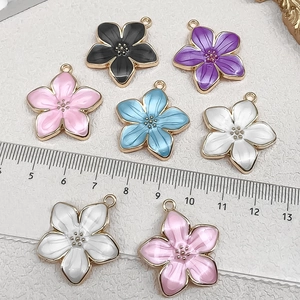 2.5cm colorful enamel cherry blossom flower pendants for DIY jewelry with gold metal base