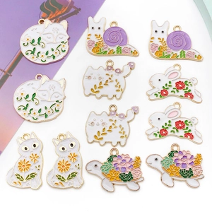 Zinc Alloy Enamel Animal Flower Charms For DIY Jewelry Making Fox Cat Rabbit Turtle Snail Pendants For Necklace Earrings