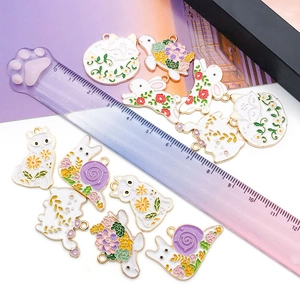 DIY colorful floral fox and animal enamel charms for necklaces and earrings in gold-tone alloy