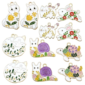 DIY cartoon fox and floral enamel alloy charms for necklaces and earrings crafts