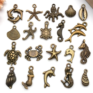 Pendentifs en Alliage Série Océan Breloques Vie Marine Étoile de Mer Coquillage Dauphin Tortue Hippocampe Sirène pour Fabrication de Bijoux DIY Bracelet Collier Bronze Antique Argent Accessoires d'Artisanat