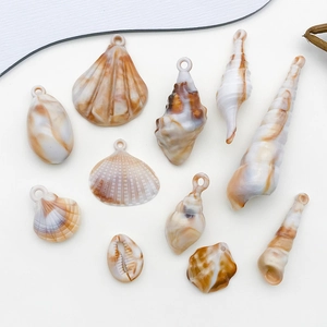 Dettaglio di ciondoli a forma di conchiglia in acrilico ambrato per gioielli DIY