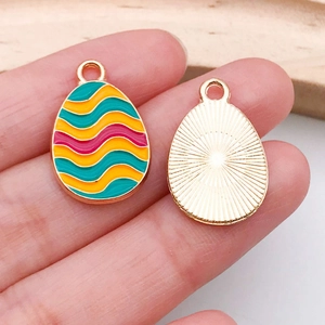 Colorful wavy Easter egg alloy pendant charm for DIY jewelry and necklaces