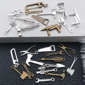 Miniature hardware tool alloy pendants in silver and bronze for DIY keychains