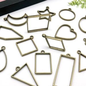 Bronze geometric hollow frame pendants for DIY jewelry with star and heart shapes