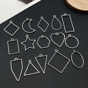 14pcs silver geometric hollow metal frames for UV resin DIY jewelry making pendants