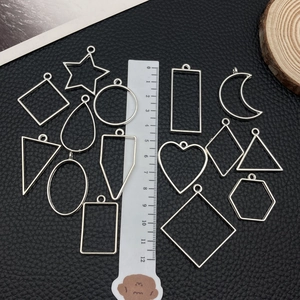 Variety set of silver hollow geometric alloy charms in star heart and moon shapes