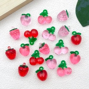 Acrylic resin fruit charms for DIY jewelry making including strawberry and cherry pendants