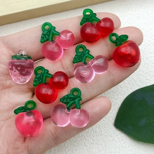 DIY acrylic resin fruit pendants including cherry and strawberry for jewelry making