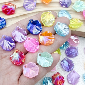 Iridescent ABS pearlized peony petal charms in assorted vibrant colors for DIY jewelry