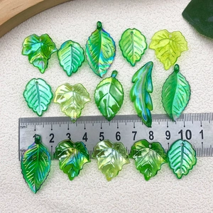 Iridescent green leaf-shaped charms for DIY craft making with multiple leaf designs
