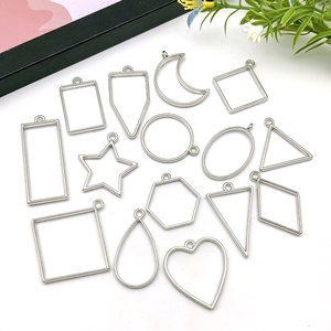 Collection of silver hollow geometric metal frames for DIY jewelry resin crafts