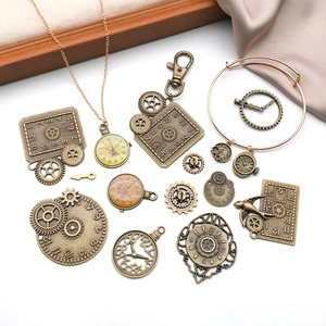 Steampunk clock gear charms set in bronze and rose gold for DIY necklaces and bracelets