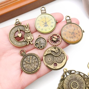 Vintage steampunk clock and gear charms in antique bronze finish for DIY jewelry