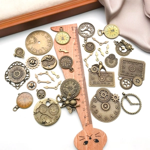 Vintage bronze steampunk gears and clock dial alloy charms for DIY jewelry making