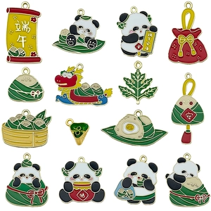 Chinese Style Dragon Boat Festival Panda Zongzi Lucky Bag Enamel Zinc Alloy Pendants For DIY Jewelry Making Keychain Accessories
