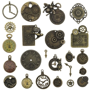 Antique bronze steampunk clock and gear metal charms collection for DIY jewelry making