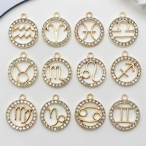 12 Signes du Zodiaque Pendentifs en Alliage Ajouré Strass Charme Pour DIY Collier Boucle d'Oreille Porte-Clés Accessoire de Bijouterie en Alliage de Zinc