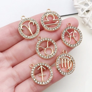 Pendentifs zodiaque en alliage doré avec cristaux pour colliers DIY et accessoires