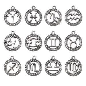 Pendentifs zodiaque argentés avec strass étincelants pour bijoux DIY créatifs