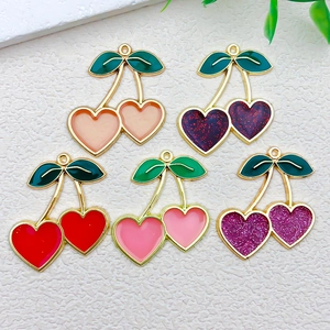 Alloy Enamel Cherry Heart Fruit Charms For DIY Jewelry Making Earrings Necklace Keychain Craft Pendant Accessory