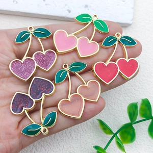 DIY cherry heart alloy pendants with glitter resin for earrings and jewelry making