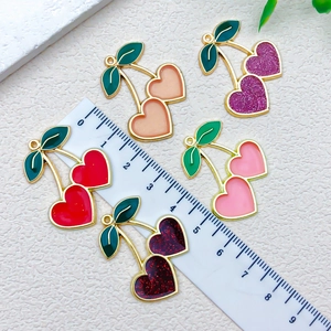 Five colors of heart-shaped cherry alloy pendants for DIY jewelry making and crafts