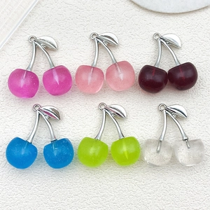 3D Cherry Charms Acrylic Fruit Pendants With Alloy Stem For DIY Jewelry Making Earrings Necklace Keychain Accessories