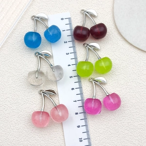 DIY cherry crystal acrylic charms in six colors with metal leaves and hanging rings