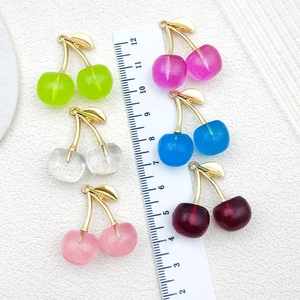 DIY crystal cherry pendants in six colors with glitter resin and golden metal leaves