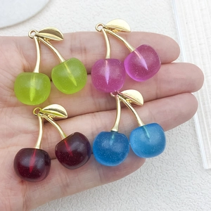 DIY acrylic crystal cherry charms in four colors with gold stems for jewelry making