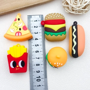 Creative PVC food pendants featuring pizza, burger, fries, and hotdog shapes, 3-5cm size