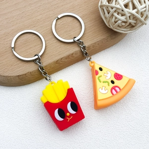 Creative PVC food keychains featuring cartoon french fries and pizza slice charms
