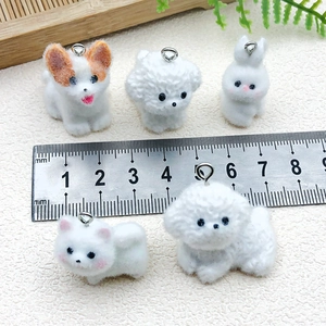 Cute resin flocked animal charms featuring corgi and rabbit styles with metal rings