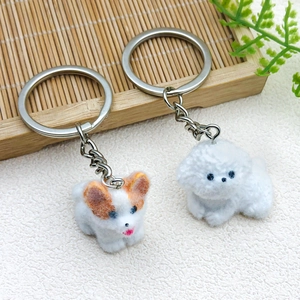 Cute resin flocked Corgi and Bichon animal keychains for DIY mobile phone accessories