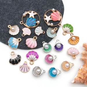 Enamel shell and starfish charms with pearls for DIY jewelry making in various colors