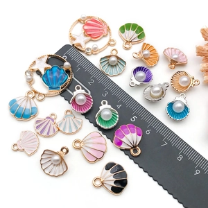 Cartoon enamel shell and starfish charms with pearls for DIY jewelry making and crafts