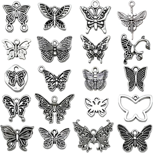 Antique Silver Alloy Butterfly Pendants Hollow Out Animal Charms For DIY Necklace Bracelet Jewelry Making Gothic Skull Style Accessories